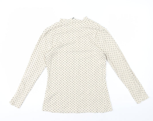 George Girls Ivory Polka Dot Cotton Basic T-Shirt Size 13-14 Years High Neck Pullover