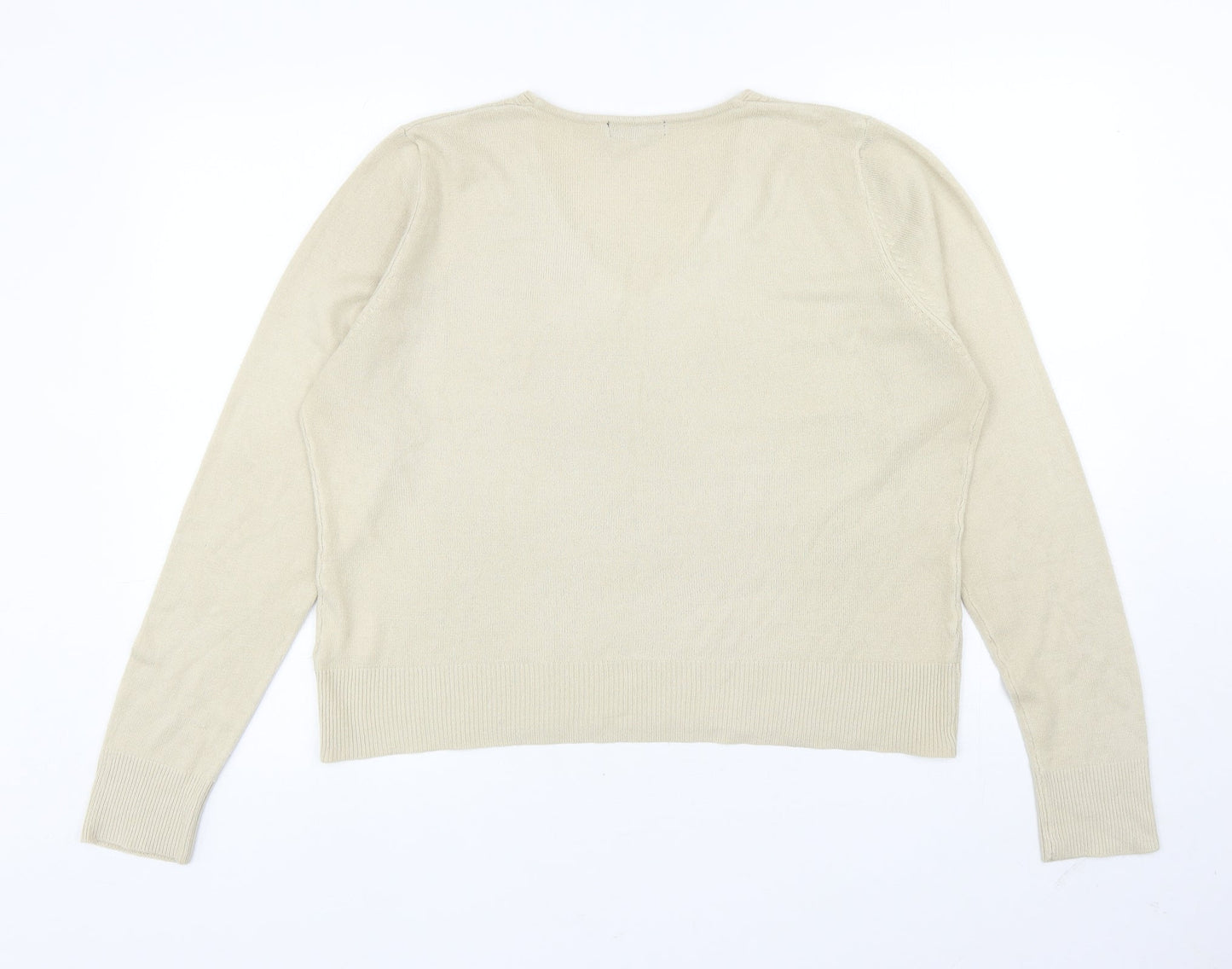 Debbie Morgan Womens Beige V-Neck Acrylic Pullover Jumper Size XL