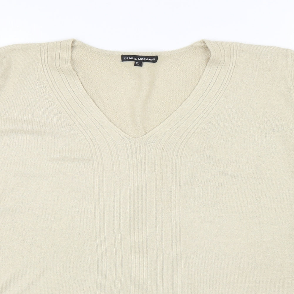 Debbie Morgan Womens Beige V-Neck Acrylic Pullover Jumper Size XL