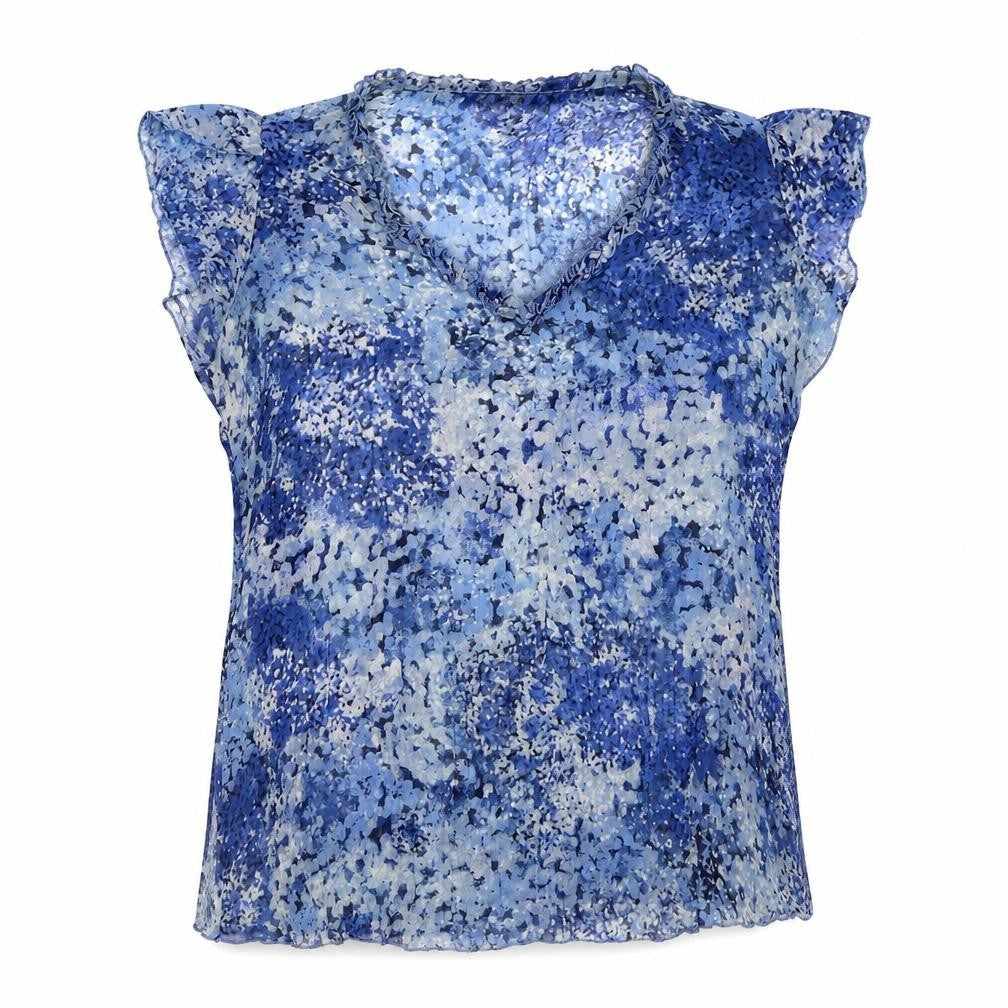 Together Womens Blue Geometric Polyester Basic Blouse Size 14 V-Neck
