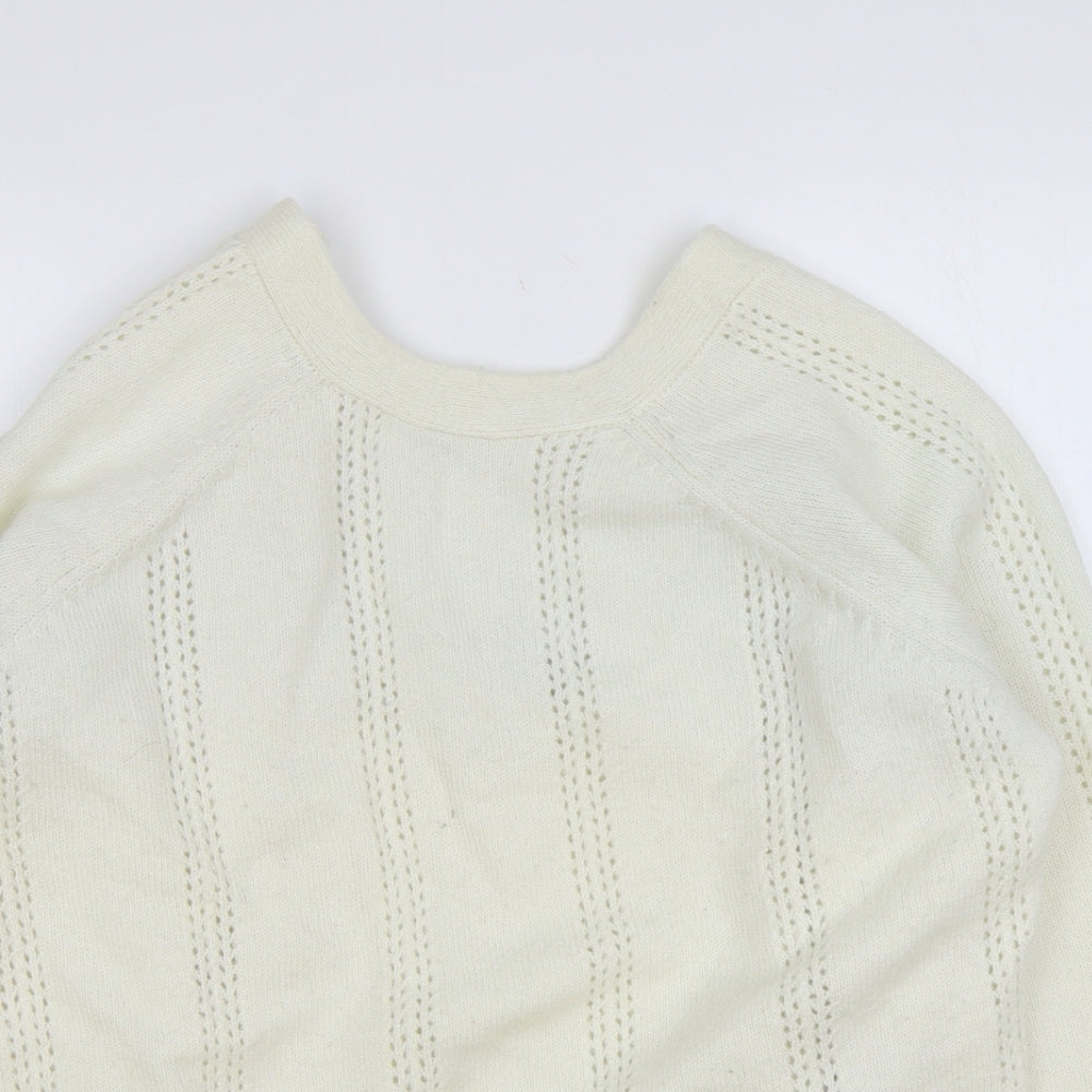 Preworn Womens Ivory Round Neck Polyester Pullover Jumper Size L