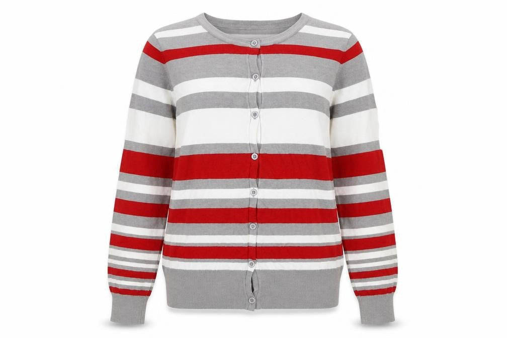 Ellie Louise Womens Multicoloured Round Neck Striped Viscose Cardigan Jumper Size XL