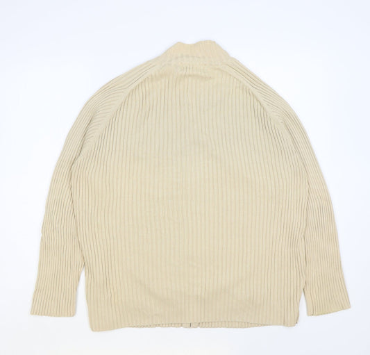 Jumper Womens Beige Cotton Full Zip Sweatshirt Size L Zip