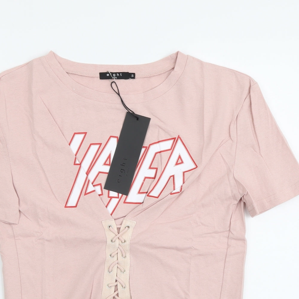 Eight Paris Womens Pink Cotton Basic T-Shirt Size S Round Neck