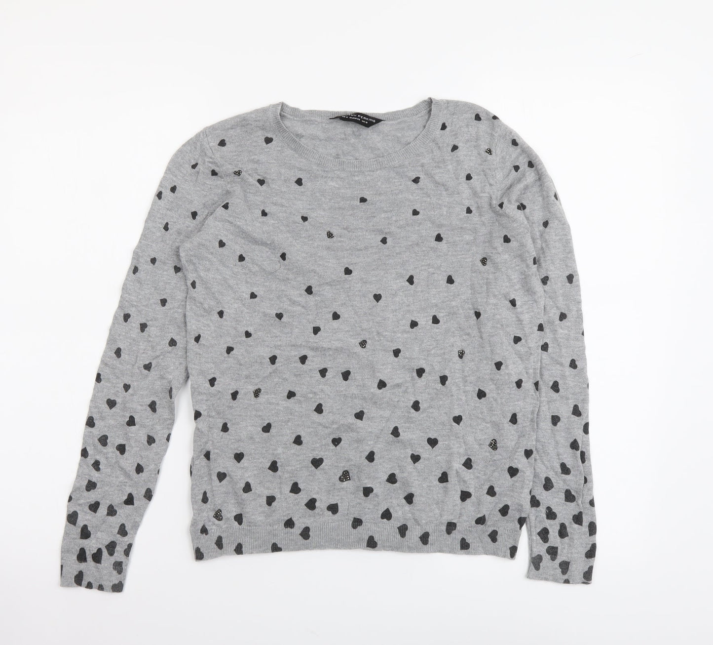 Dorothy Perkins Womens Grey Round Neck Geometric Cotton Pullover Jumper Size 10 - Hearts Pattern