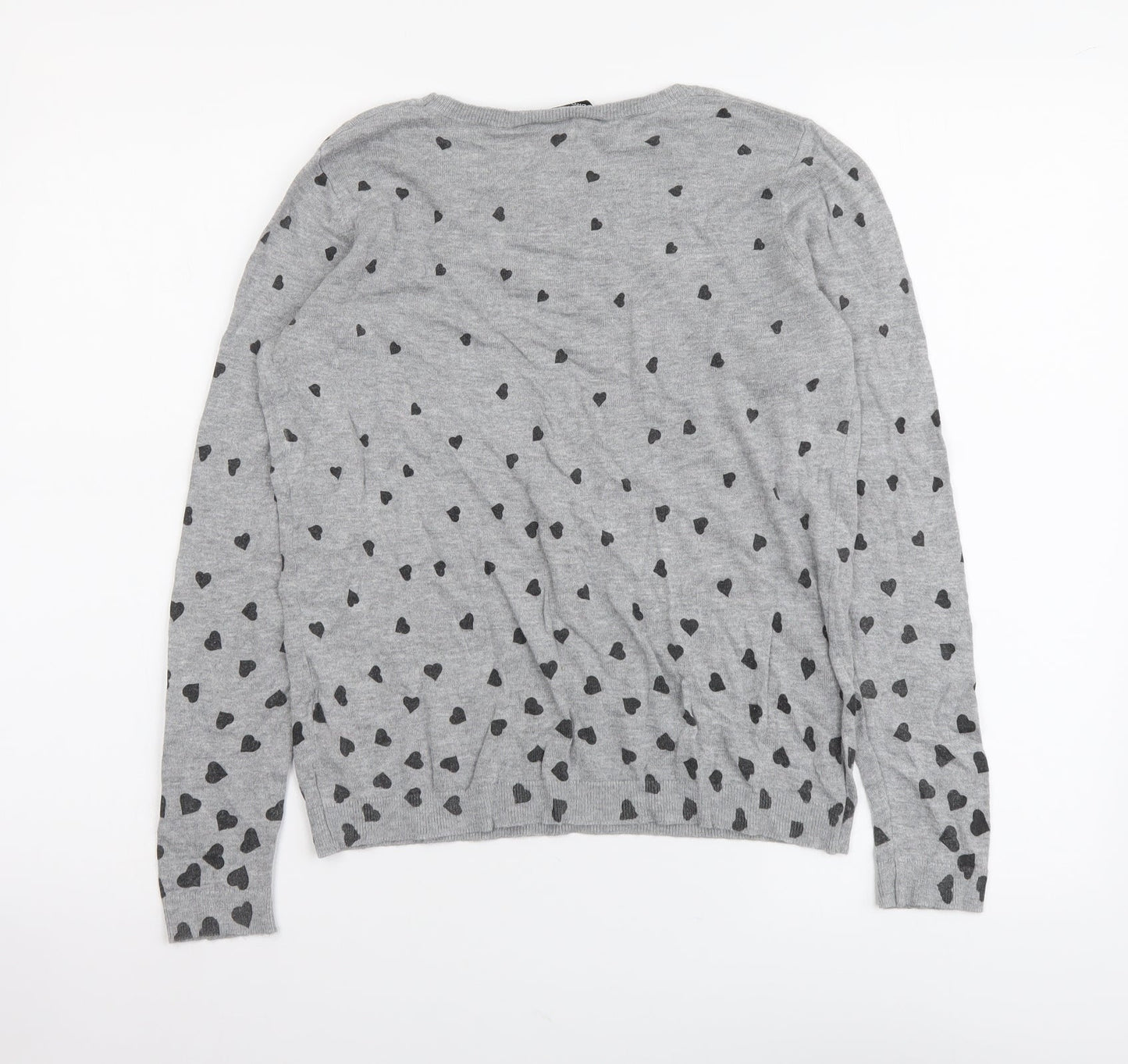 Dorothy Perkins Womens Grey Round Neck Geometric Cotton Pullover Jumper Size 10 - Hearts Pattern