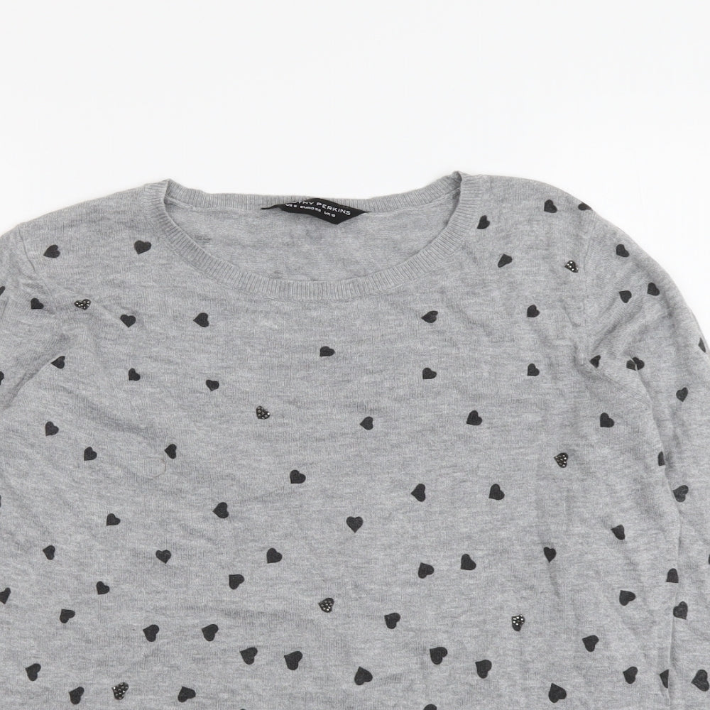 Dorothy Perkins Womens Grey Round Neck Geometric Cotton Pullover Jumper Size 10 - Hearts Pattern