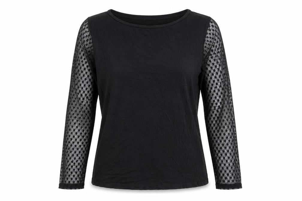 Marks and Spencer Womens Black Viscose Basic Blouse Size 12 Boat Neck - Mesh Sleeves