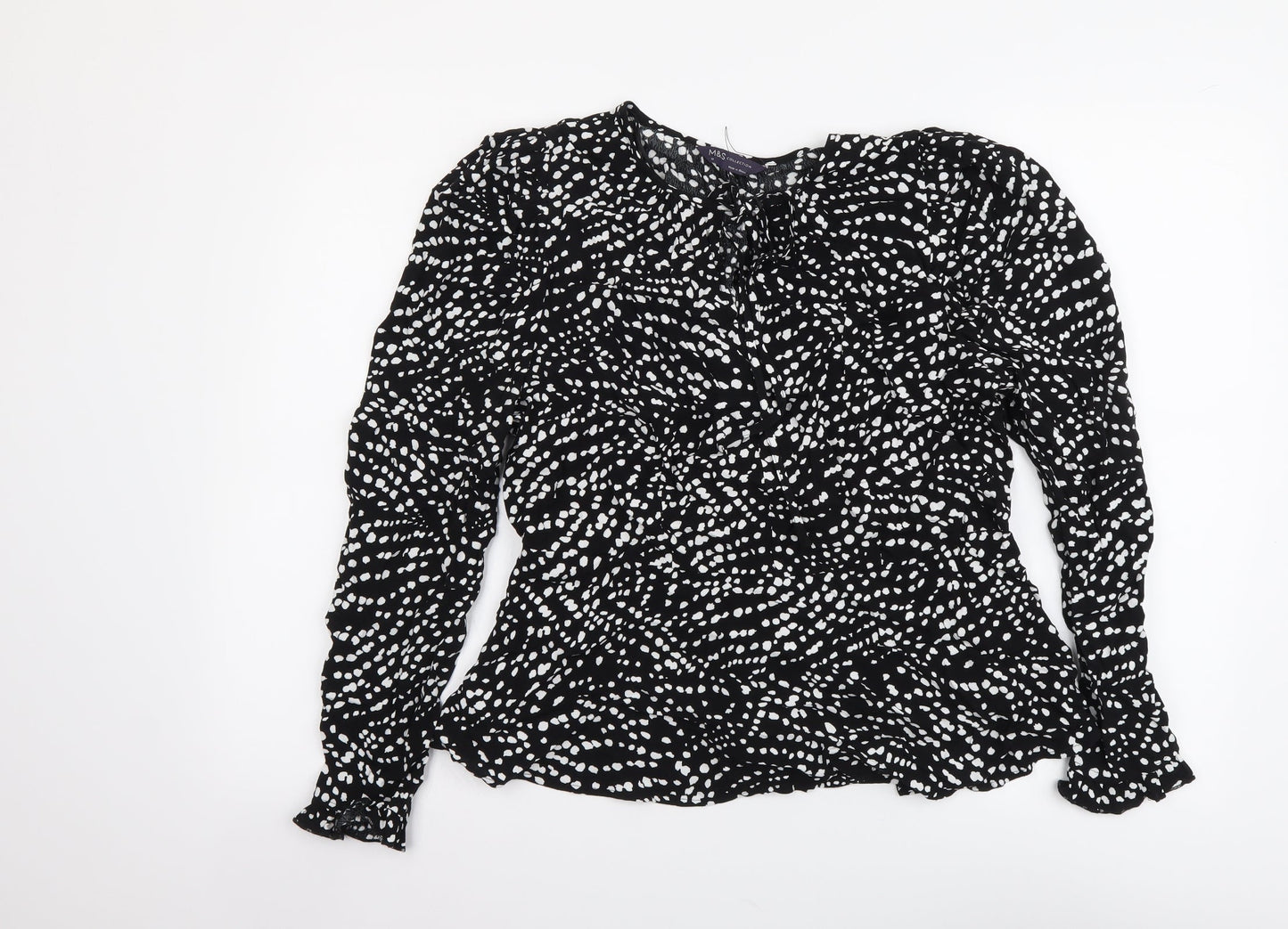 Marks and Spencer Womens Black Geometric Viscose Basic Blouse Size 12 Round Neck