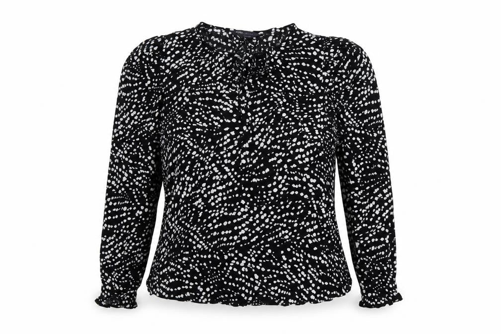 Marks and Spencer Womens Black Geometric Viscose Basic Blouse Size 12 Round Neck