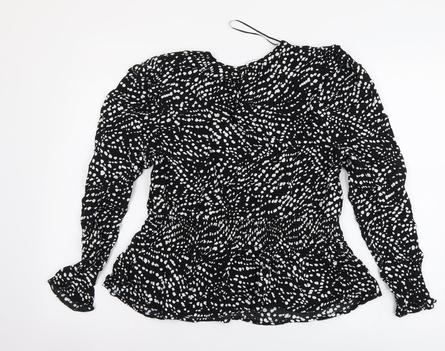 Marks and Spencer Womens Black Geometric Viscose Basic Blouse Size 12 Round Neck