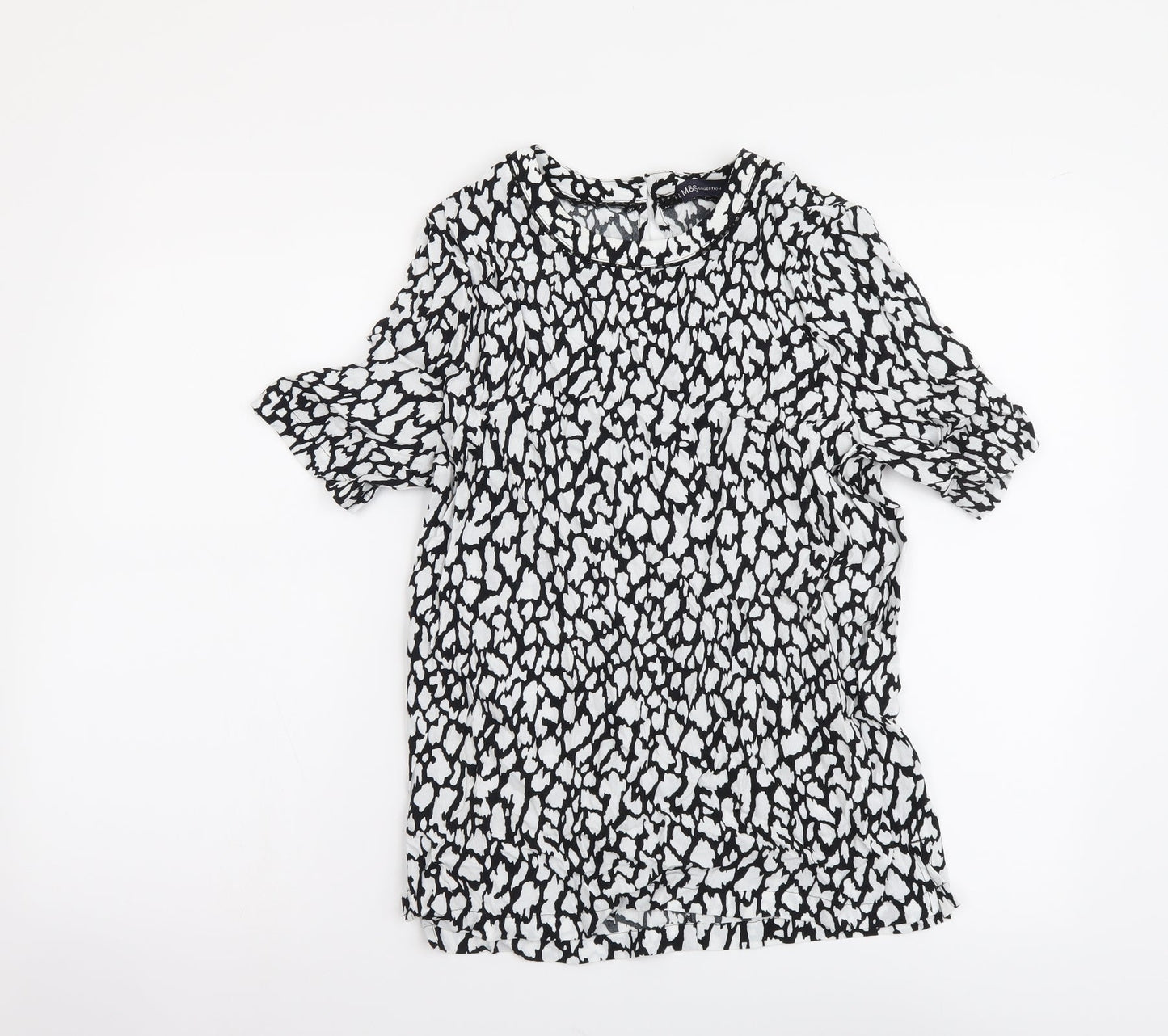 Marks and Spencer Womens Black Geometric Viscose Basic Blouse Size 6 Round Neck