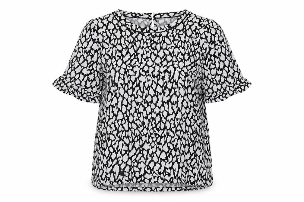 Marks and Spencer Womens Black Geometric Viscose Basic Blouse Size 6 Round Neck