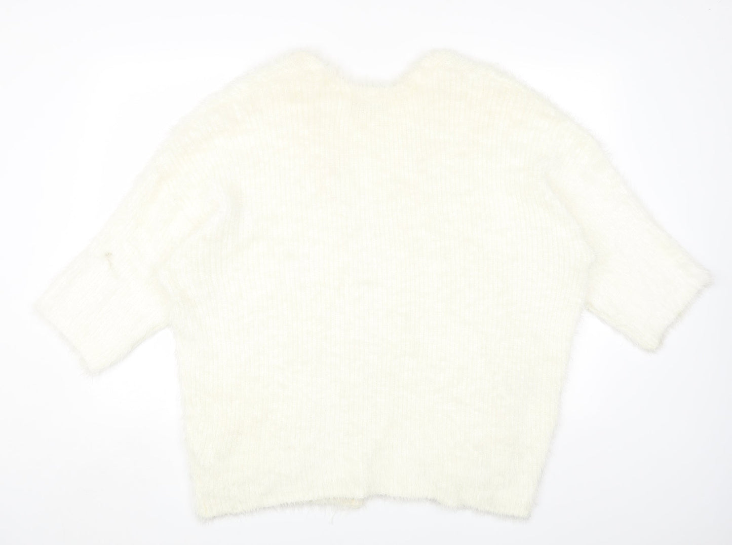 H&M Womens Ivory Round Neck Acrylic Cardigan Jumper Size M