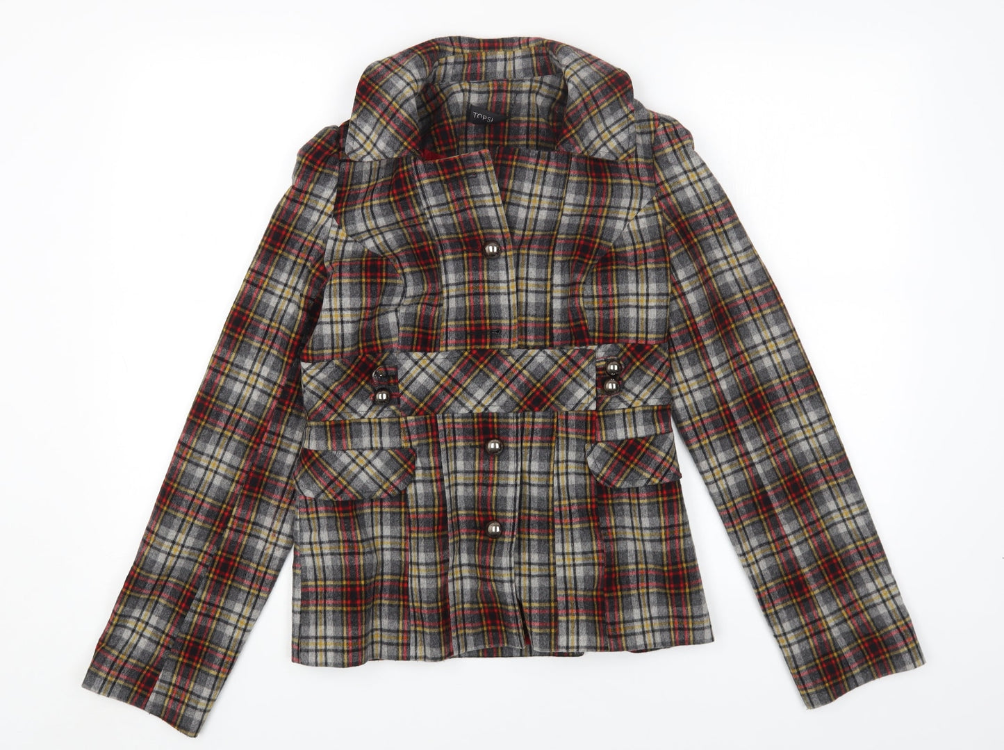 Topshop Womens Multicoloured Check Jacket Blazer Size 8 Button