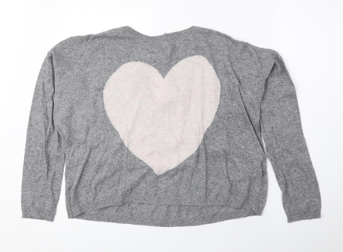 New Look Womens Grey Round Neck Polyester Pullover Jumper Size 12 - Cut Out Detail