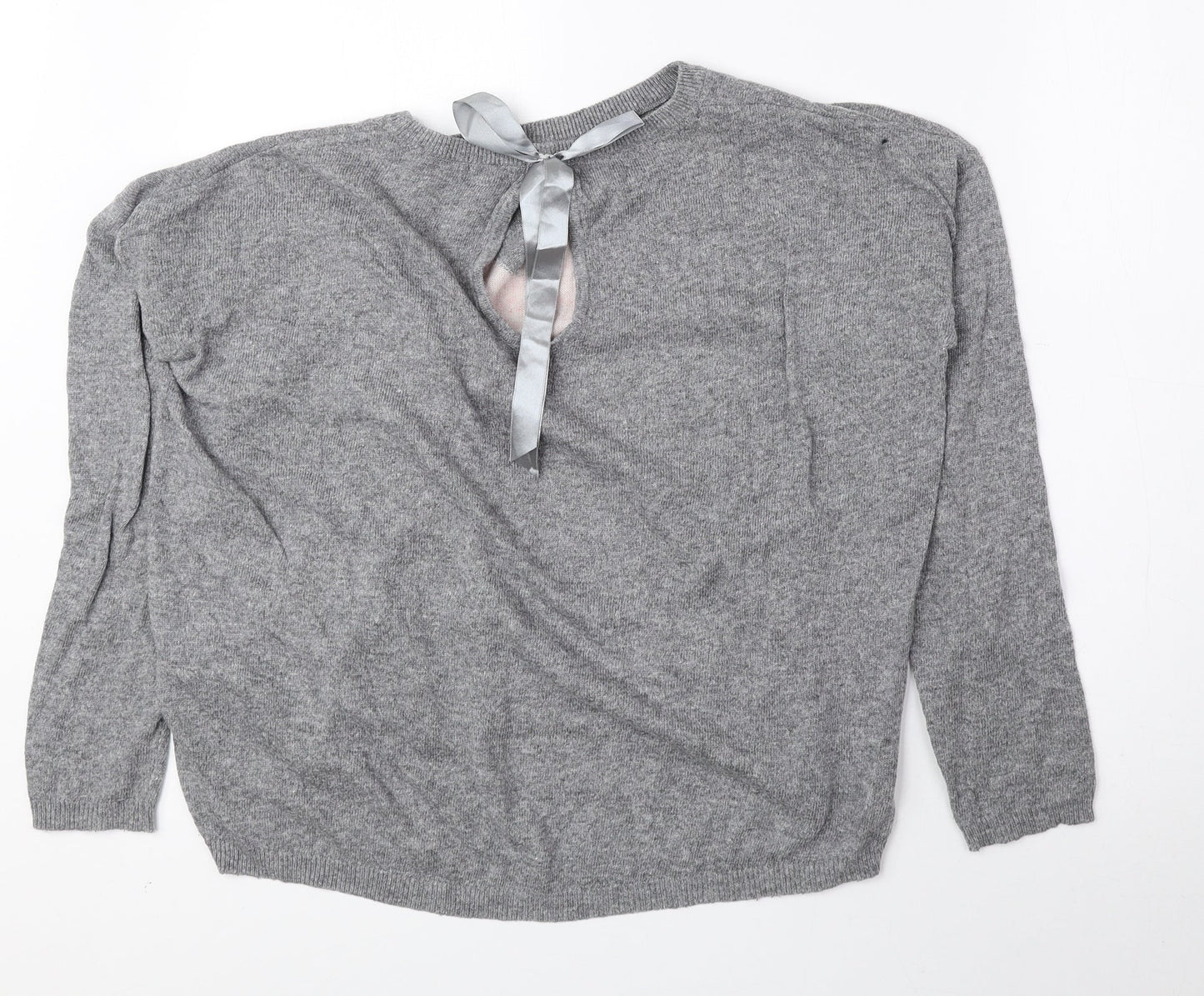 New Look Womens Grey Round Neck Polyester Pullover Jumper Size 12 - Cut Out Detail