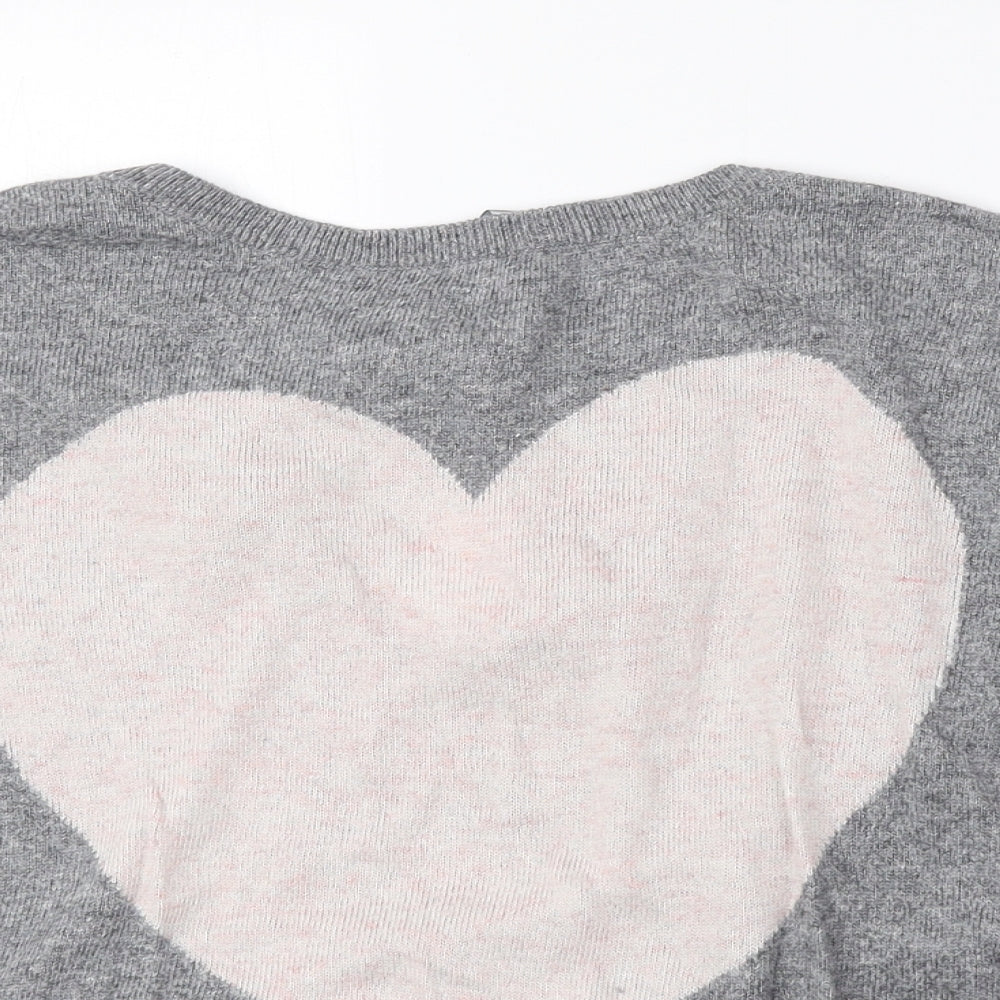 New Look Womens Grey Round Neck Polyester Pullover Jumper Size 12 - Cut Out Detail