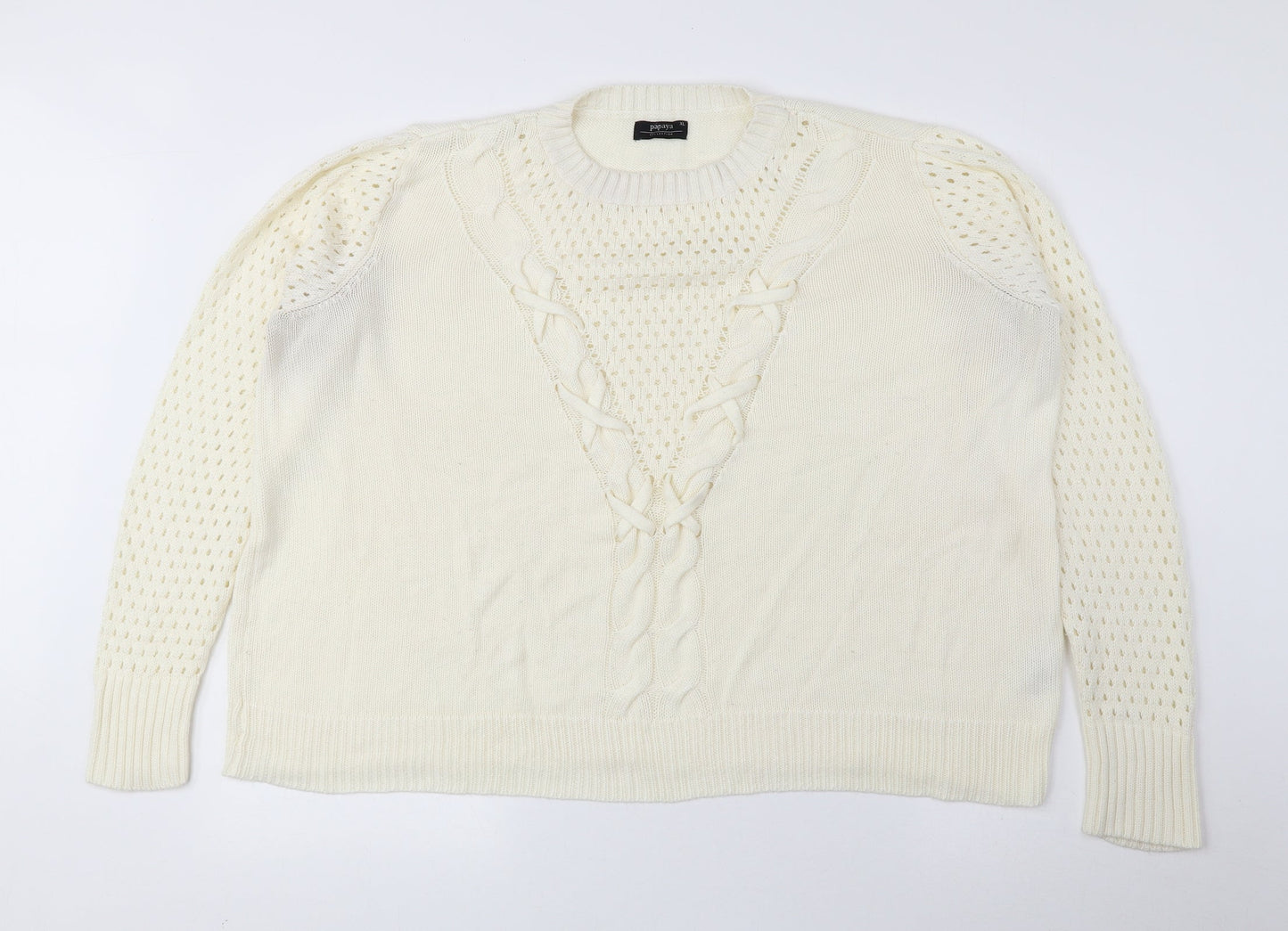 Papaya Womens Ivory Round Neck Acrylic Pullover Jumper Size XL