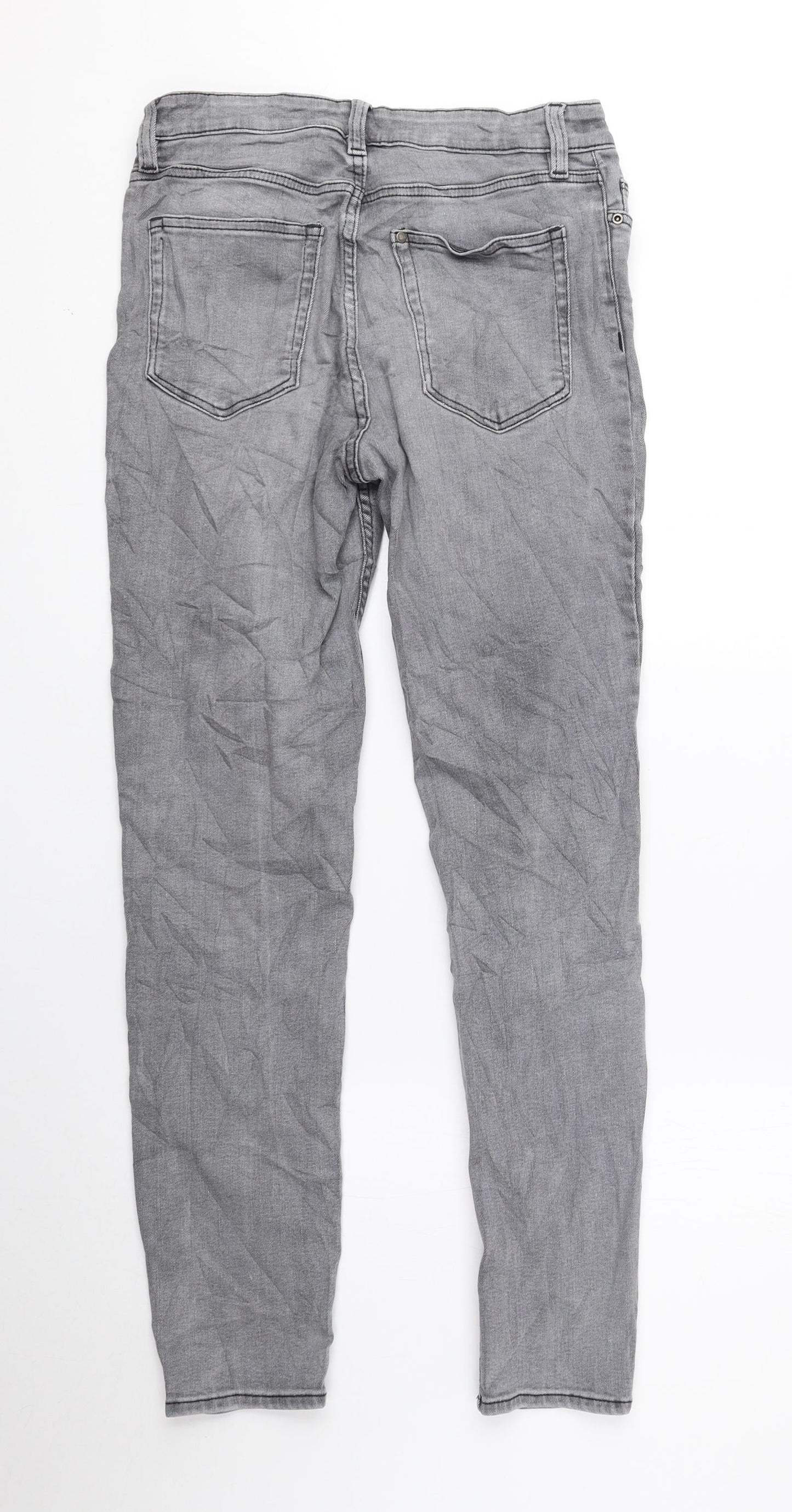 H&M Womens Grey Cotton Skinny Jeans Size 10 L28 in Regular Zip