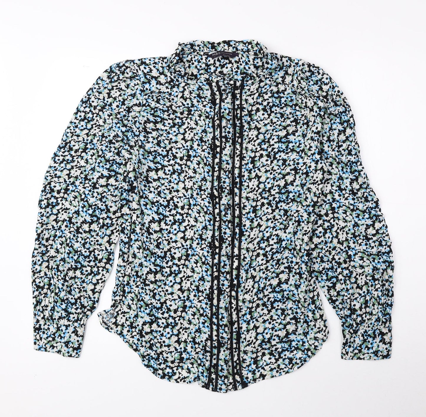 Marks and Spencer Womens Multicoloured Floral Polyester Basic Button-Up Size 6 Round Neck