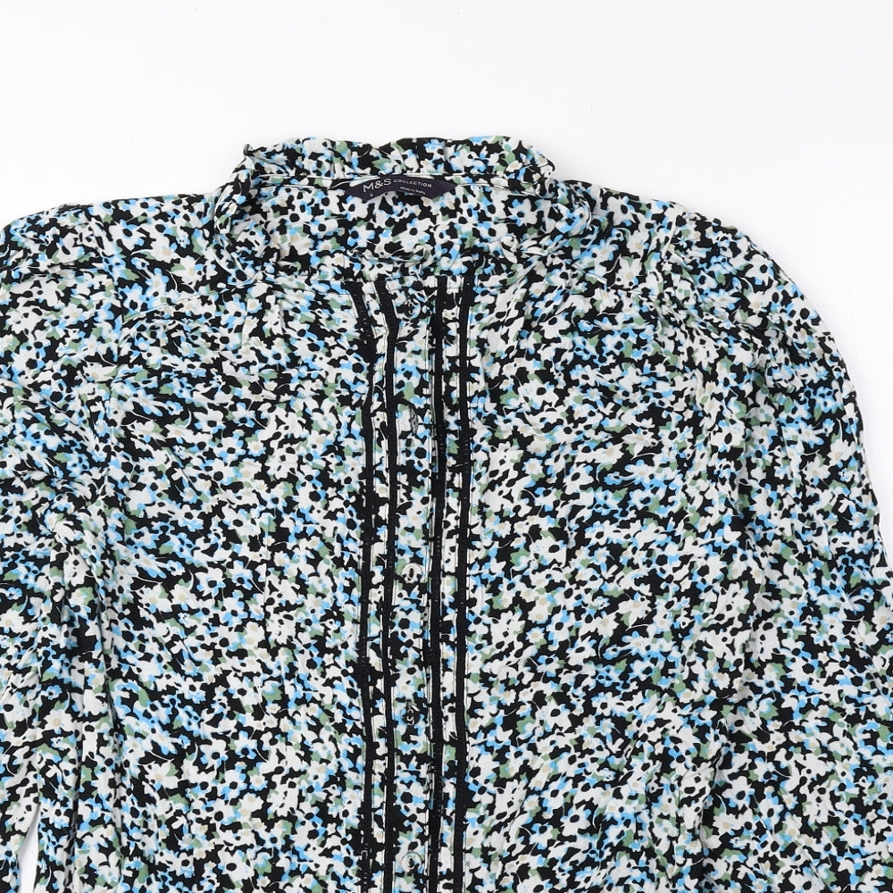 Marks and Spencer Womens Multicoloured Floral Polyester Basic Button-Up Size 6 Round Neck