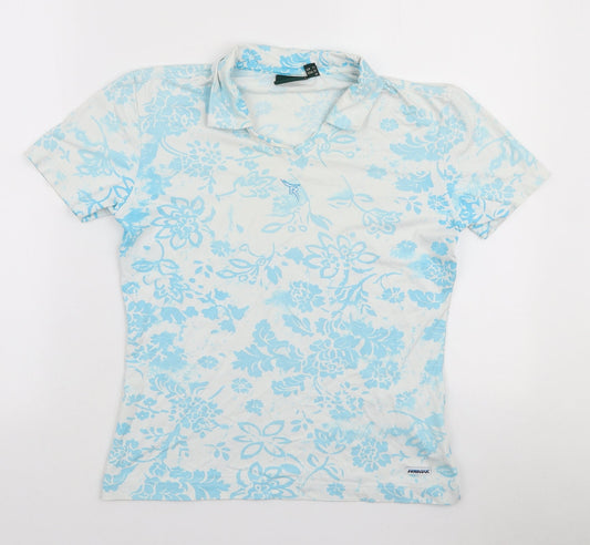 Chervo Womens Blue Floral Polyamide Basic Polo Size 12 Collared