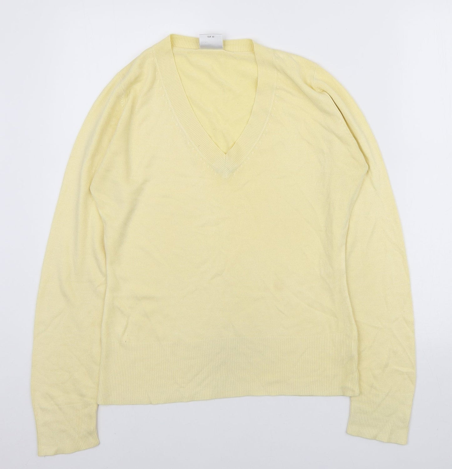 NEXT Womens Yellow V-Neck Acrylic Pullover Jumper Size 12