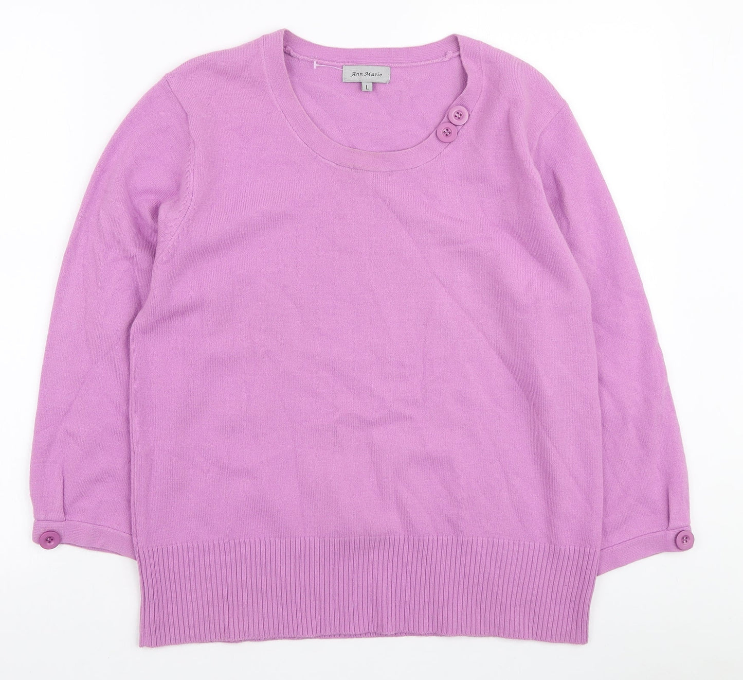 Ann Marie Womens Purple Scoop Neck Acrylic Pullover Jumper Size L