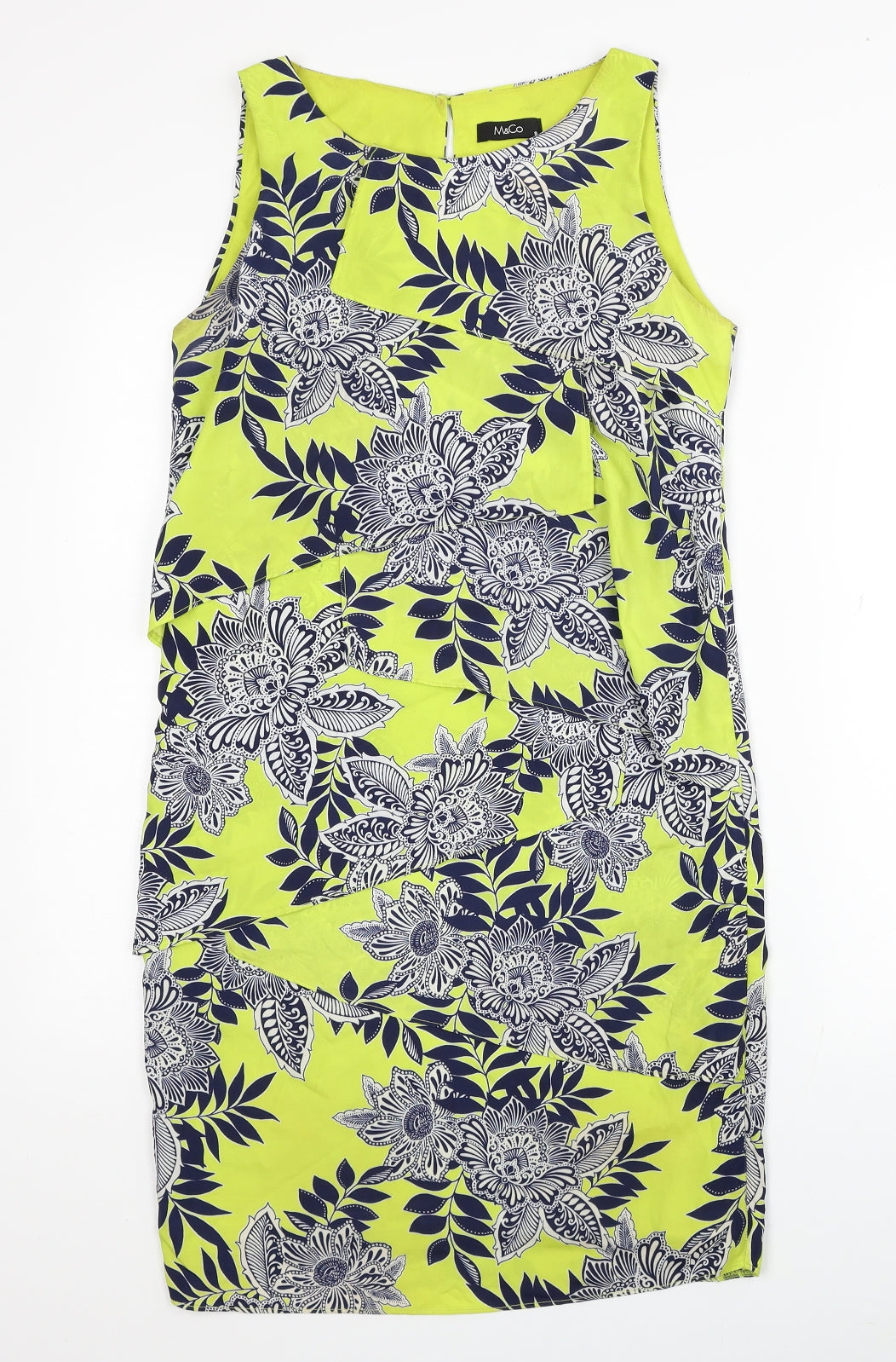 M&Co Womens Green Floral Polyester Sheath Size 8 Boat Neck Button