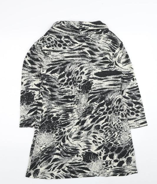 Ann Marie Womens Black Animal Print Acrylic Tunic Blouse Size L Roll Neck