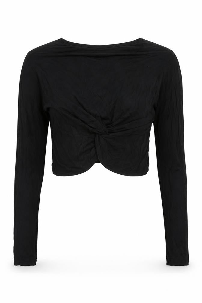 PRETTYLITTLETHING Womens Black Polyester Cropped T-Shirt Size 10 Round Neck