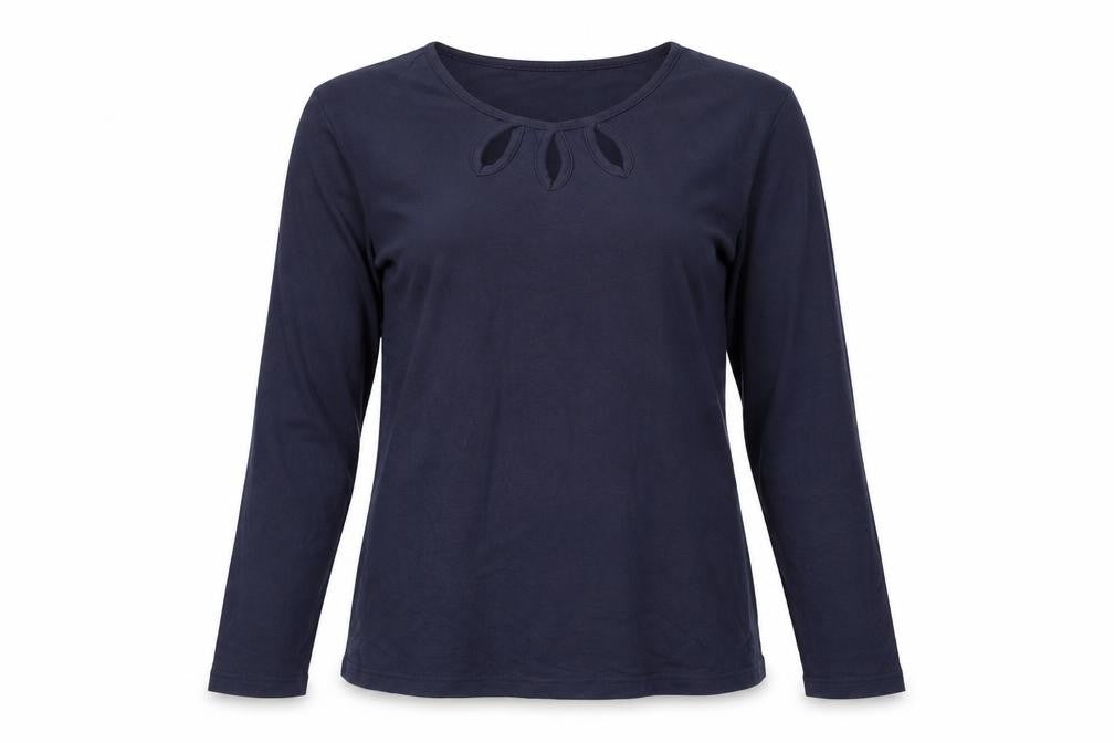 Isle Womens Blue Polyester Basic T-Shirt Size M Round Neck