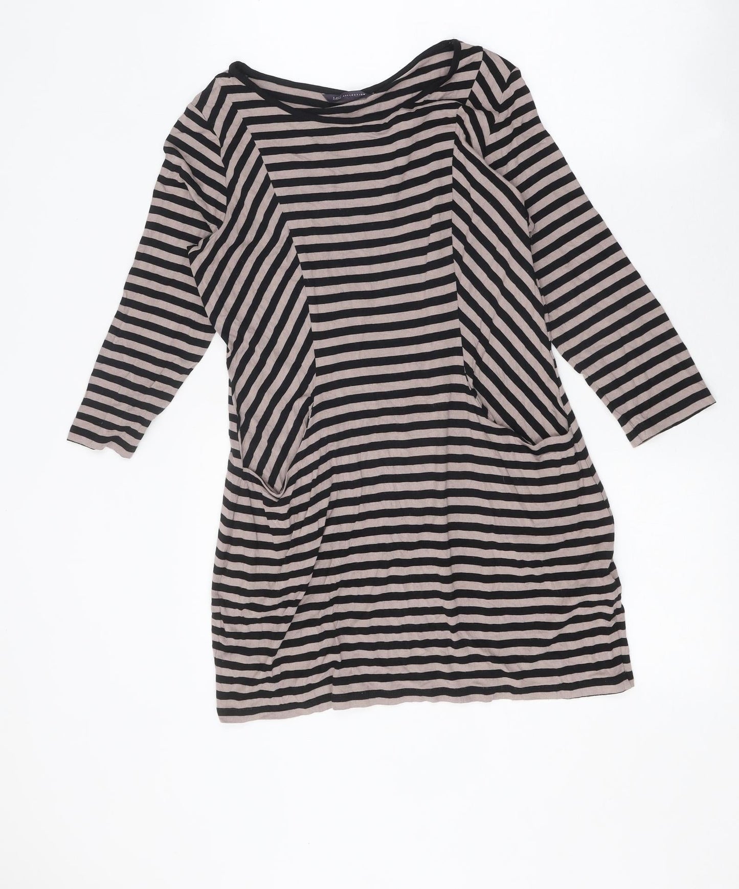 Marks and Spencer Womens Multicoloured Striped Polyester Jersey T-Shirt Size 10 Round Neck