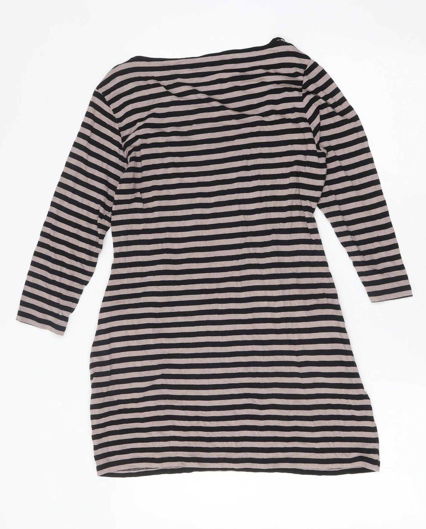 Marks and Spencer Womens Multicoloured Striped Polyester Jersey T-Shirt Size 10 Round Neck