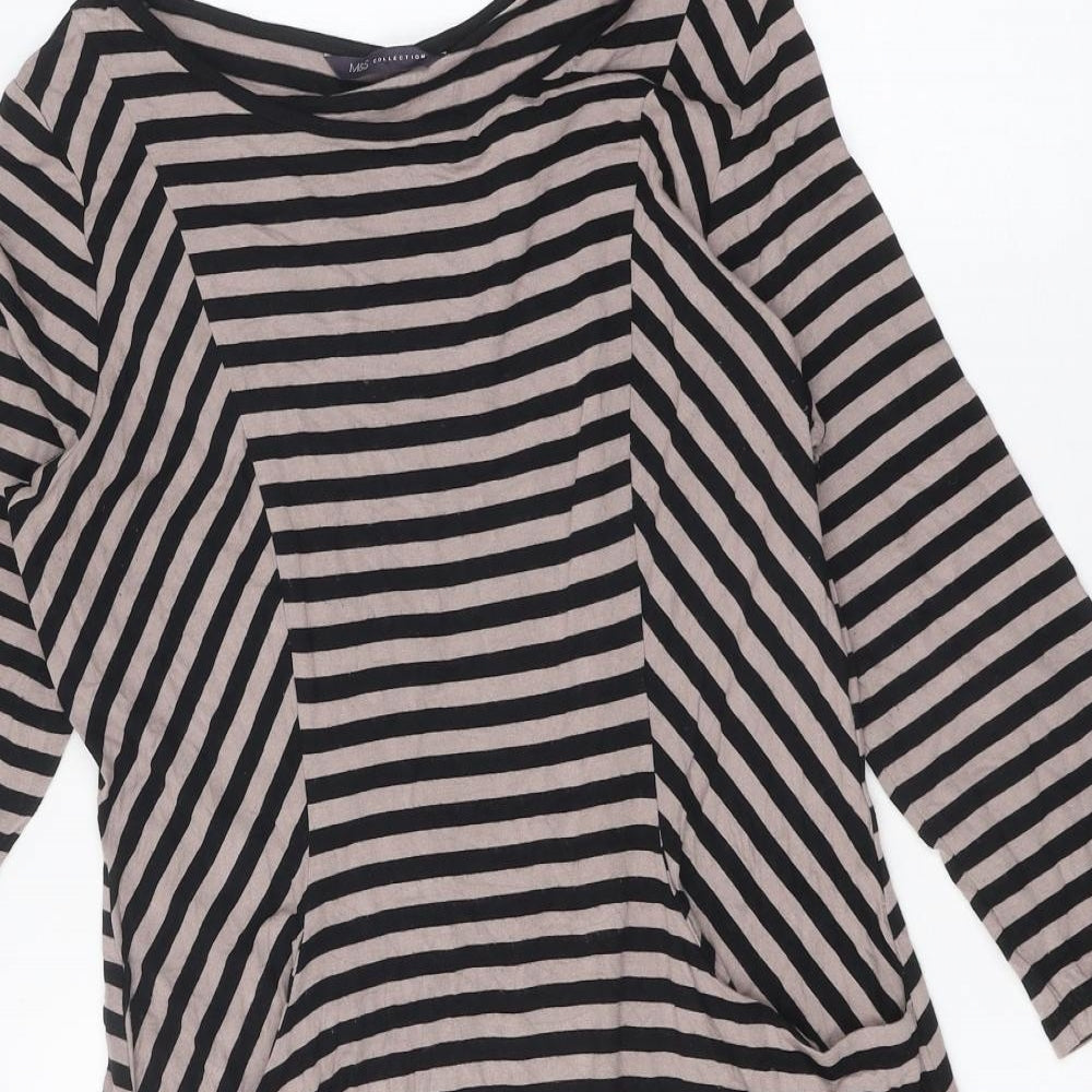 Marks and Spencer Womens Multicoloured Striped Polyester Jersey T-Shirt Size 10 Round Neck