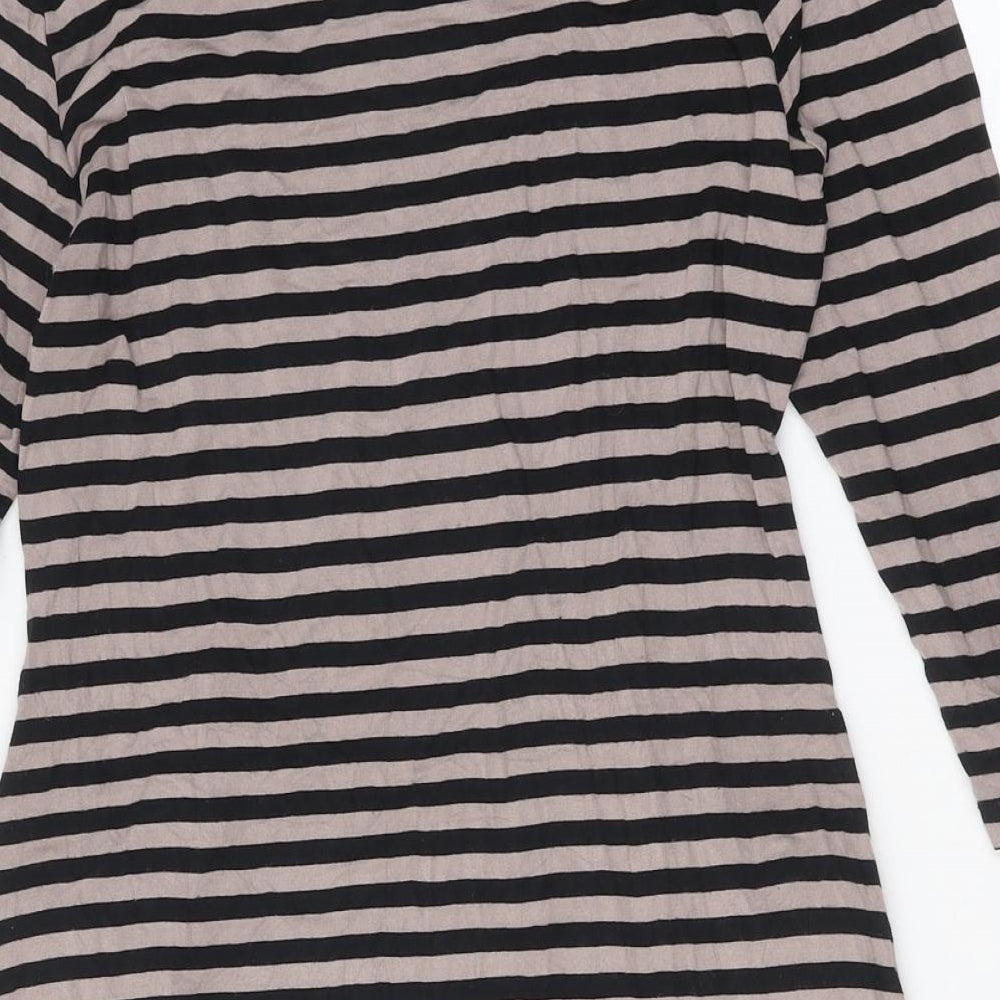Marks and Spencer Womens Multicoloured Striped Polyester Jersey T-Shirt Size 10 Round Neck