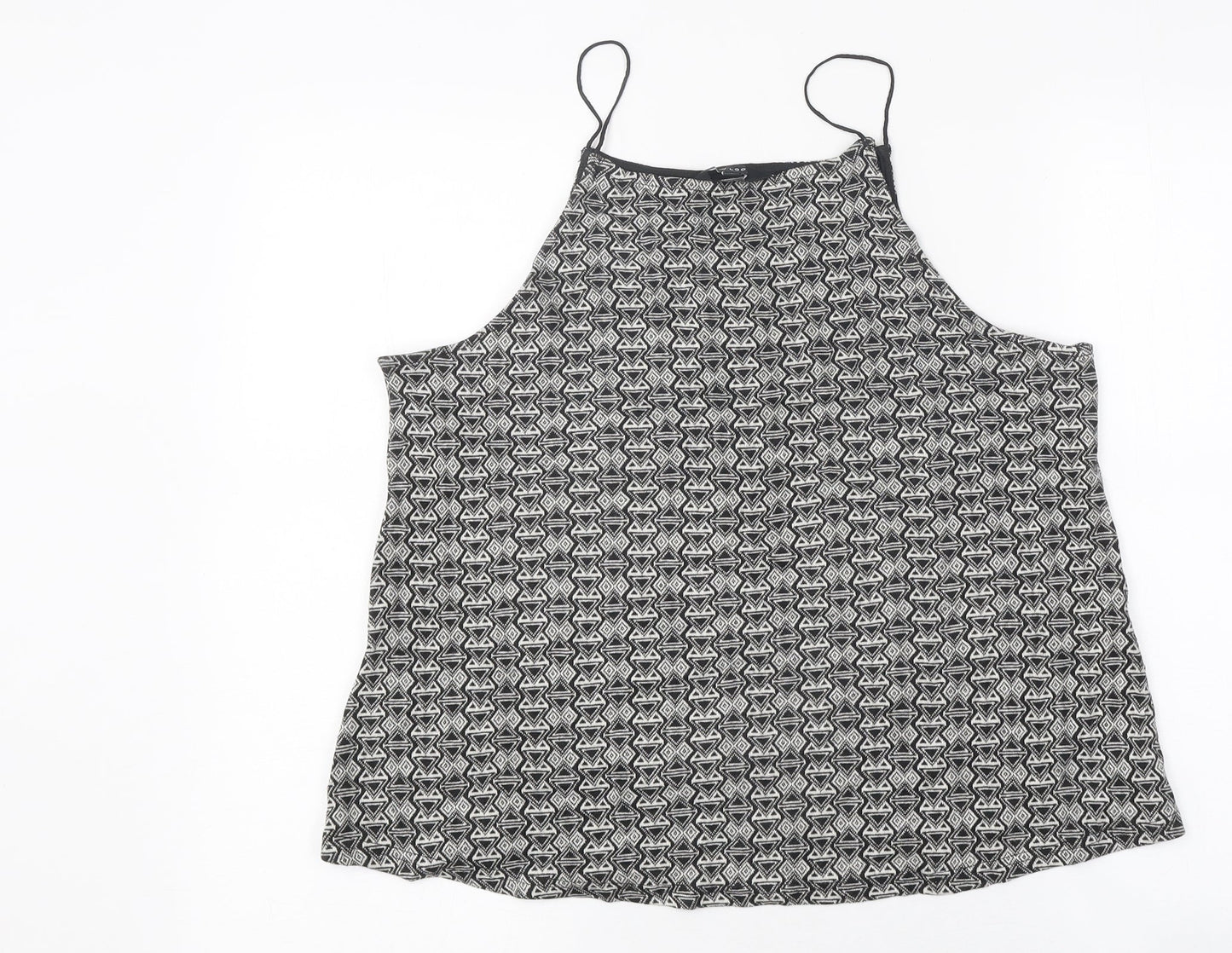 New Look Womens Black Geometric Polyester Camisole Tank Size 16 Square Neck