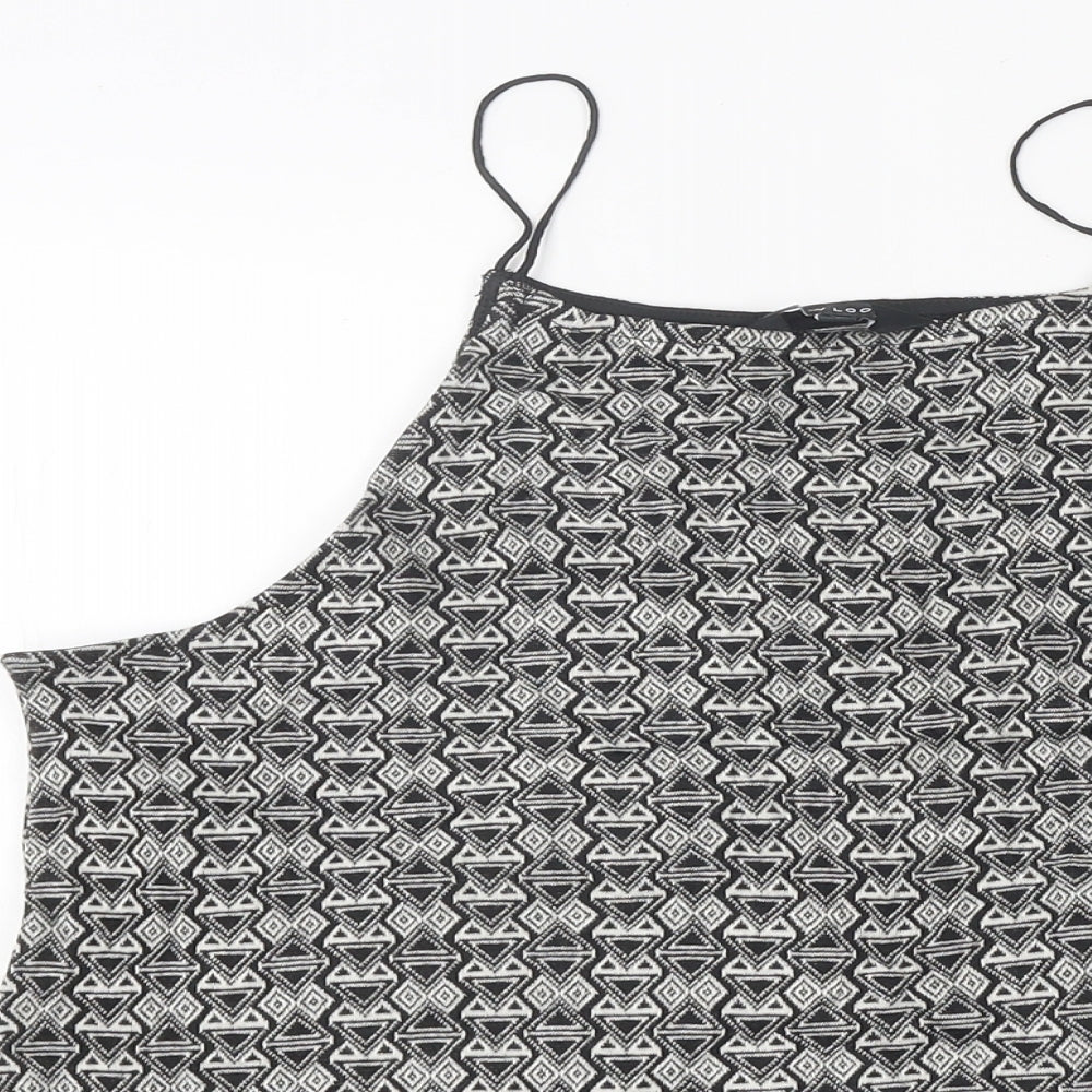 New Look Womens Black Geometric Polyester Camisole Tank Size 16 Square Neck