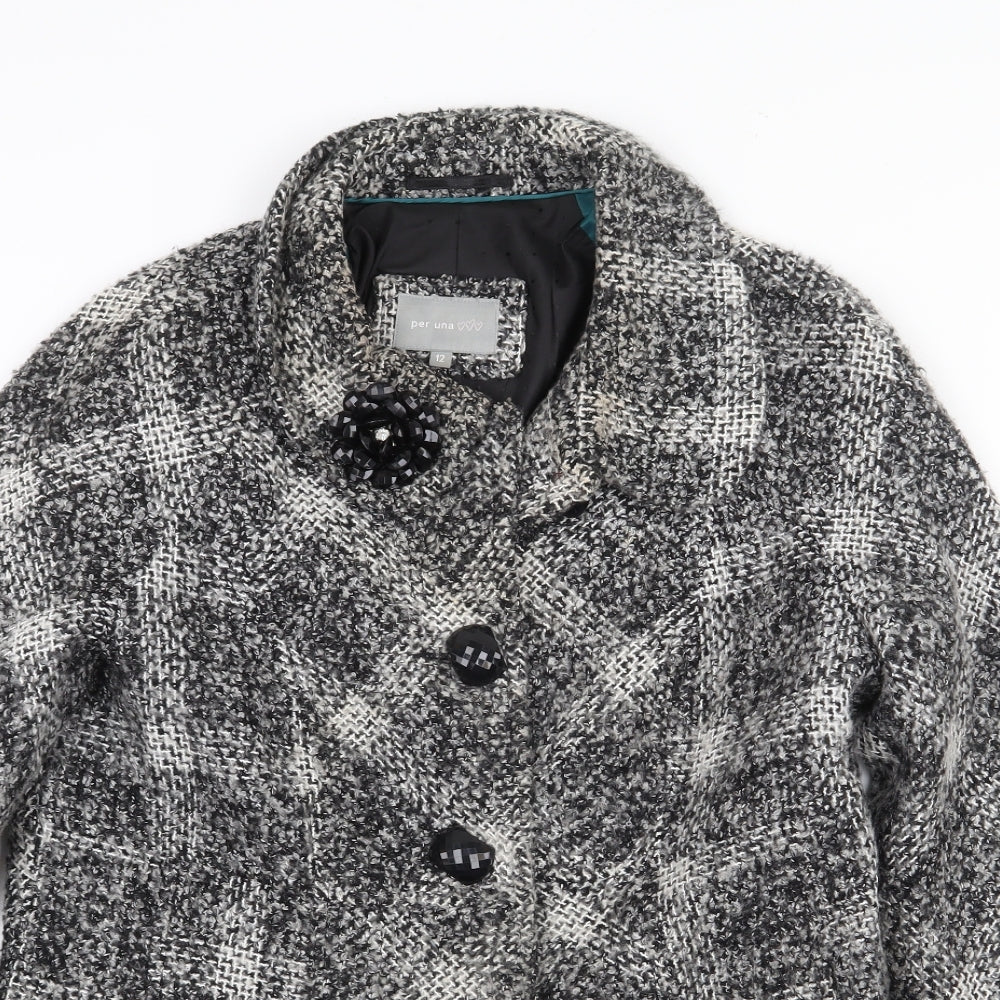 Per Una Womens Grey Plaid Jacket Size 12 Button