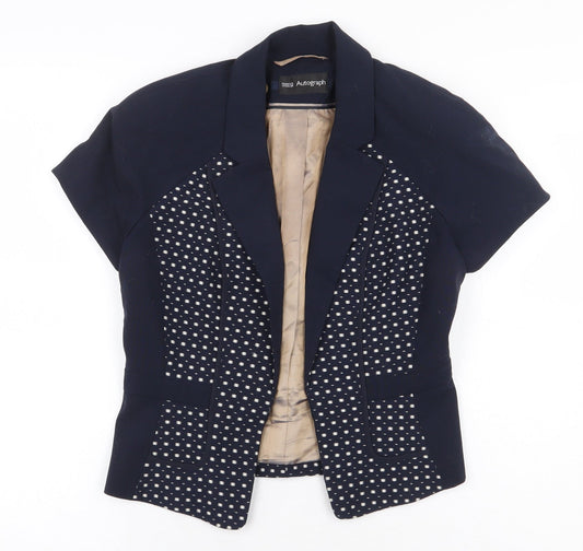 Marks and Spencer Womens Blue Geometric Jacket Blazer Size 8 Hook & Eye