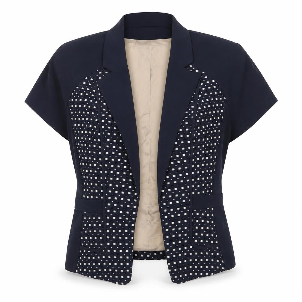 Marks & Spencer Womens Blue Geometric Jacket Blazer Size 8 Hook & Eye