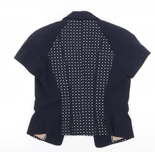 Marks and Spencer Womens Blue Geometric Jacket Blazer Size 8 Hook & Eye