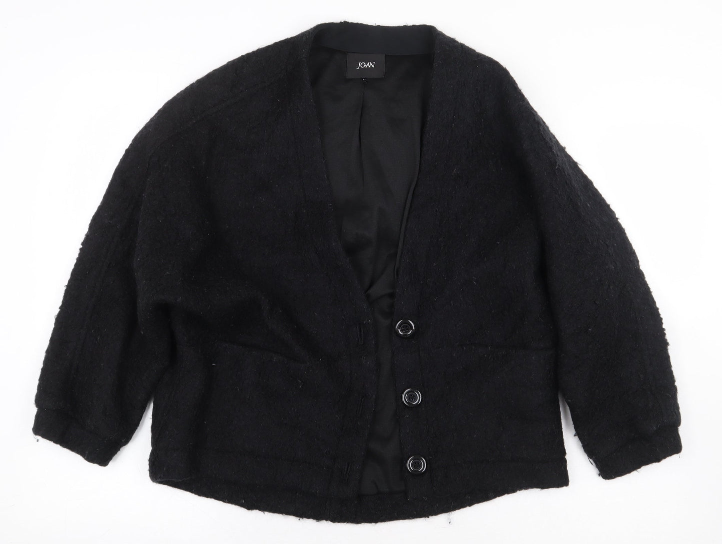 Joan Womens Black Round Neck Polyester Cardigan Jumper Size M