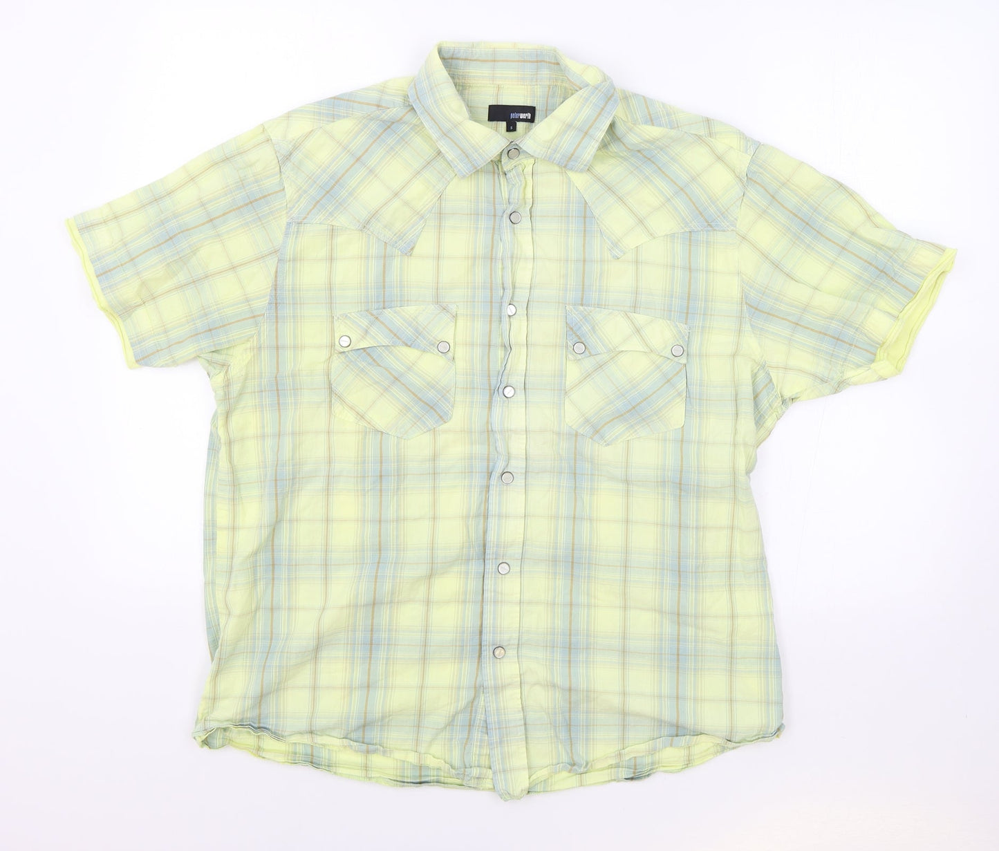 Peter Werth Womens Yellow Plaid 100% Cotton Basic Button-Up Size S Collared