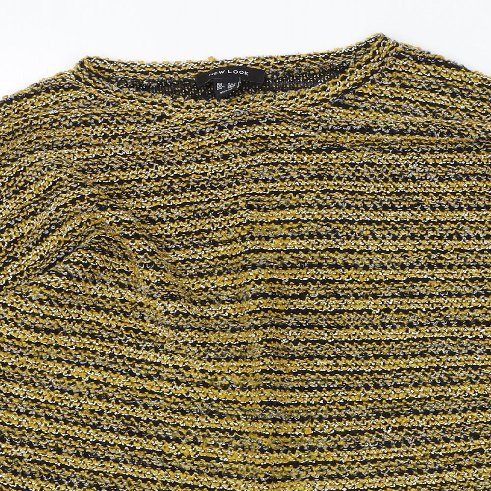 New Look Womens Yellow Round Neck Striped Polyester Pullover Jumper Size S