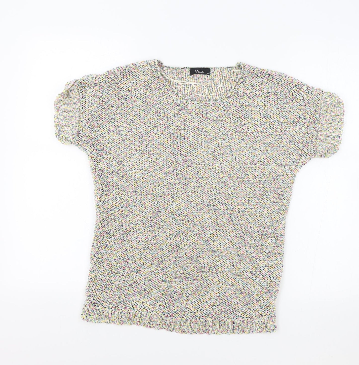 Marks and Spencer Womens Multicoloured Round Neck Cotton Pullover Jumper Size 12