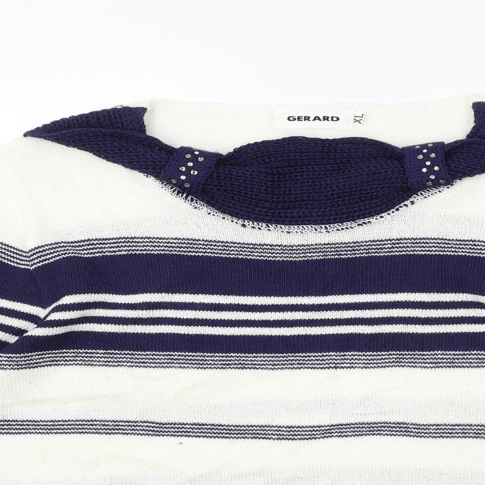 Gerard Womens White Boat Neck Striped Acrylic Pullover Jumper Size XL