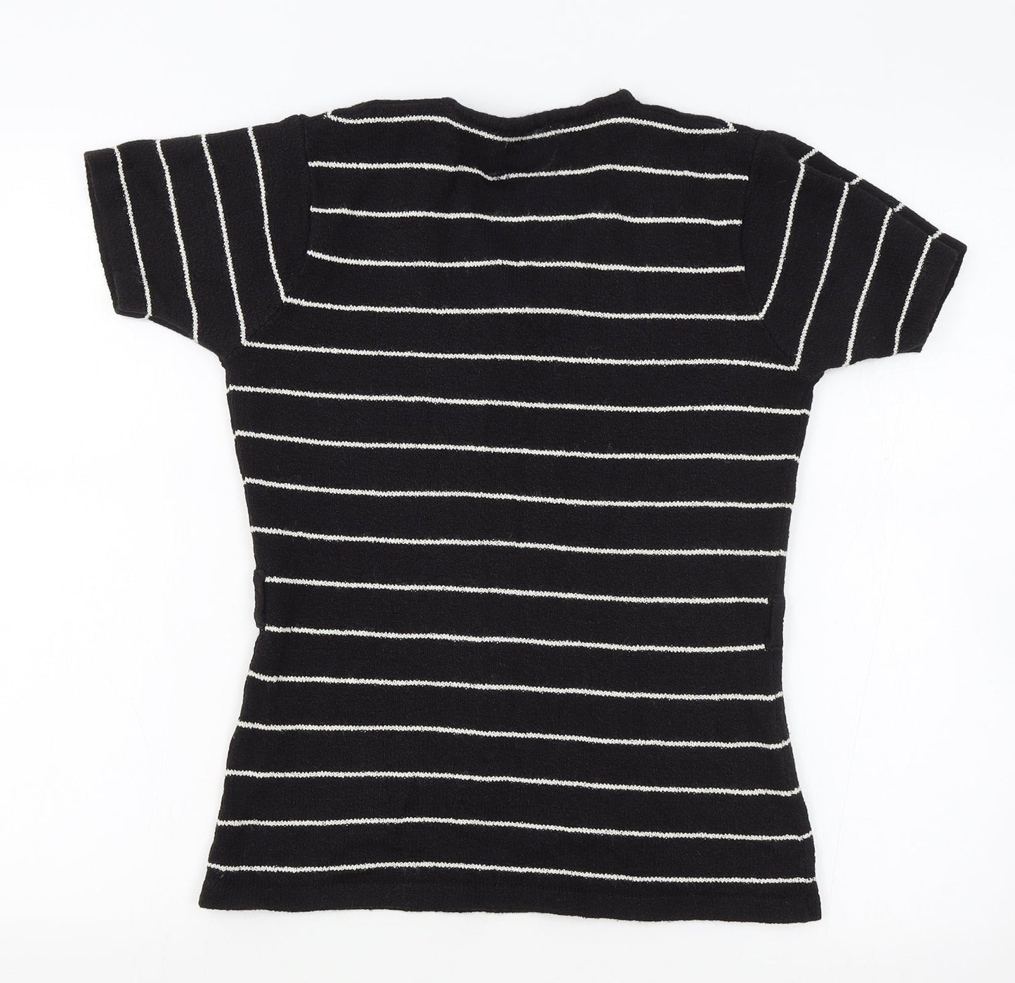 Zone Womens Black Striped Acrylic Basic T-Shirt Size M V-Neck