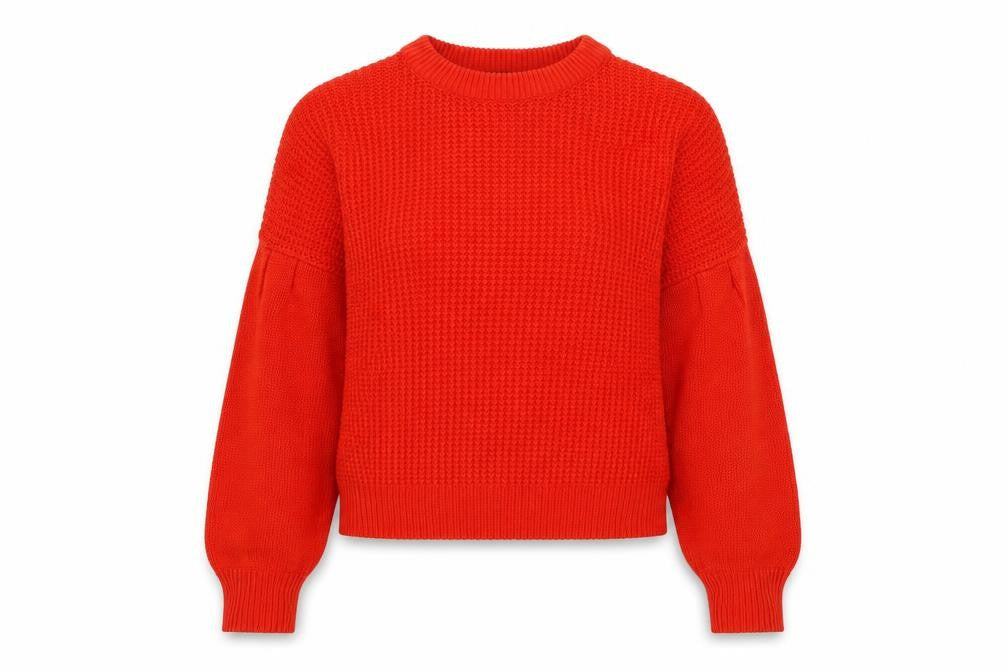 Topshop Womens Red Round Neck Acrylic Pullover Jumper Size 6 - Elasticated Cuffs